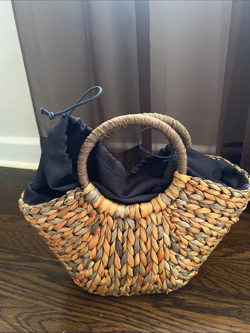 Handwoven Straw Tote Bag in Brown and Tan
